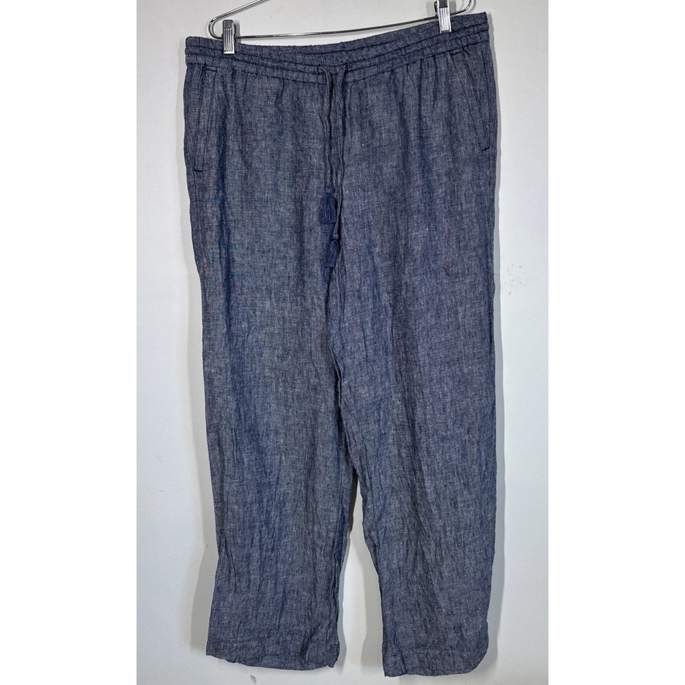 Talbots Blue Pull On Casual Pants 100% Linen Women's 14 Coastal Core Lagenlook